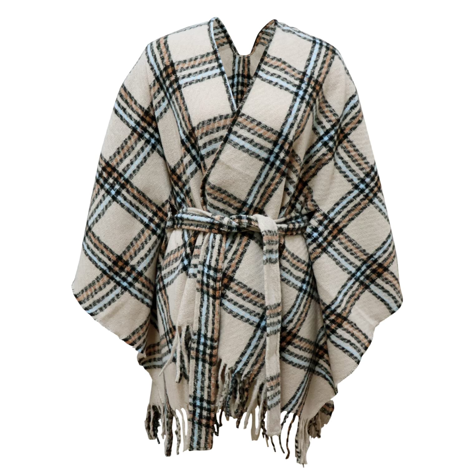 Rayson Donna Inverno Modo Caldo Scialle Frange Cardigan Maglioni Delle Signore Plaid Stampa Anteriore Aperto Poncho Con Scollo a V Kimono Cintura Wrap Cape
