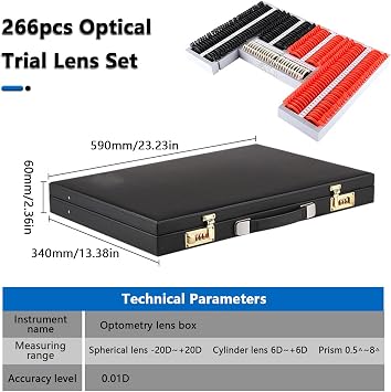 Optometry Kit,266 Pcs Optical Trial Lens Set Optometry Kit, Optical Trial Lens Set with Leather Password Box, for Optics Shops, Optometrists Training Centers