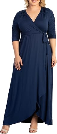 Kiyonna Plus Size Meadow Dream Maxi Dress | Womens Long Wrap Dress for Wedding Guest, Cocktail, Work, or Casual Wear