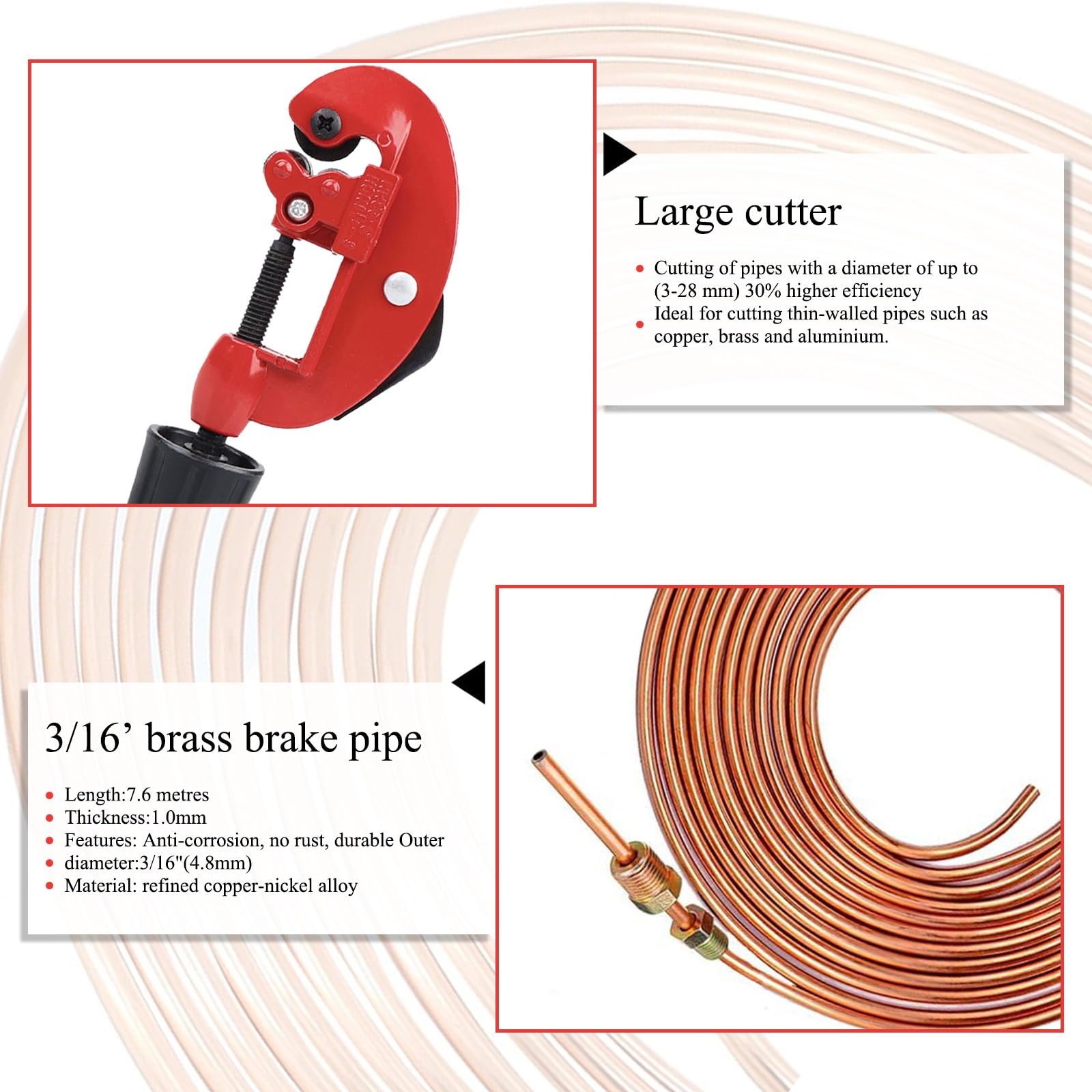 Kit de tubo de freno Finoki Kit de herramientas de abocardado de manguera de freno automotriz de 25 pies Herramienta de abocardado doble Piezas de reparación de tubos de freno automotrices.