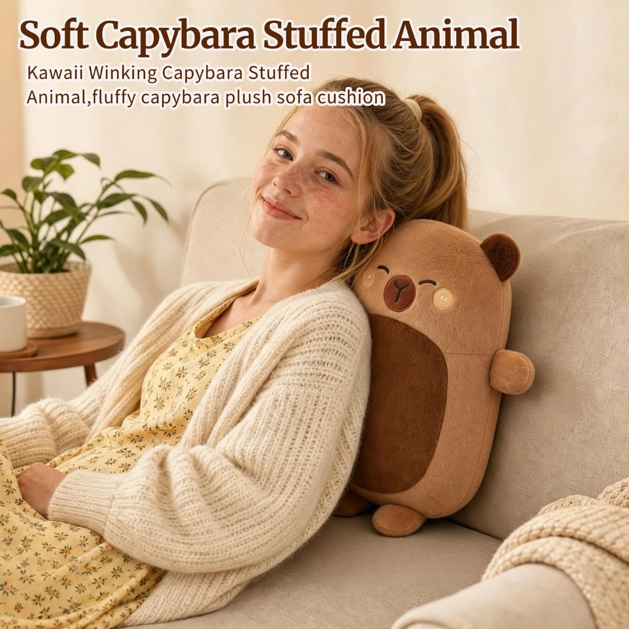 Capybara - Cuscino in peluche, morbido, idea regalo per bambini e adulti, 40 cm