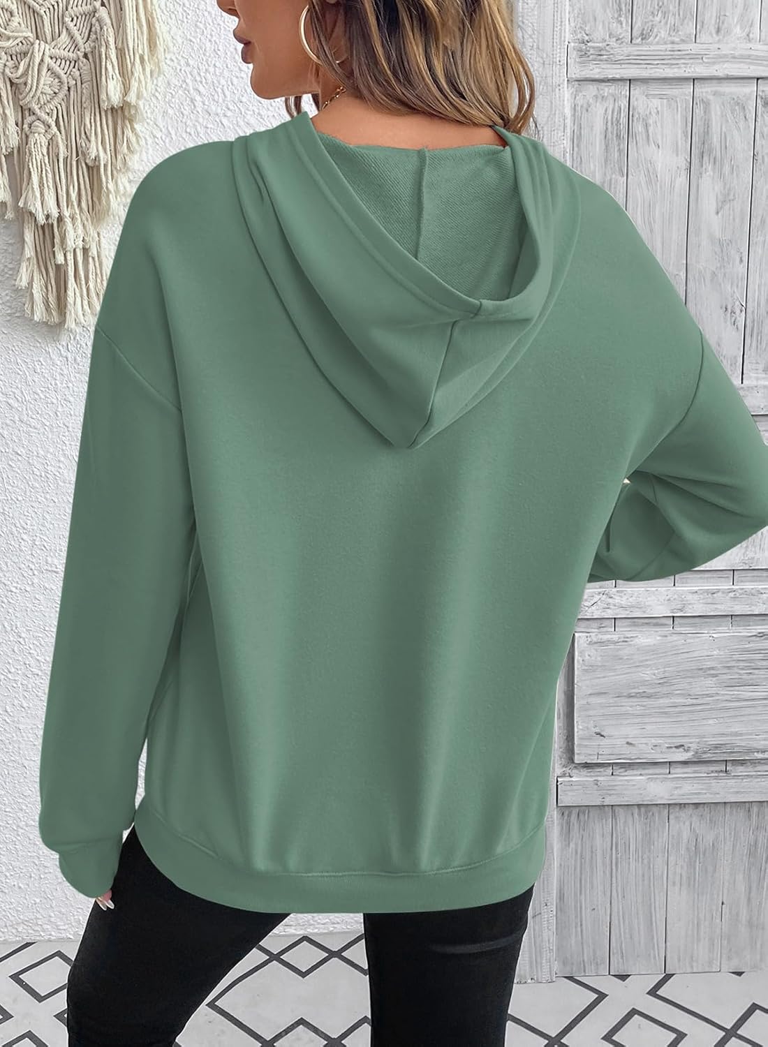 SHEWIN 2025 Womens Hoodies Pleated Sweatshirt Fall Lightweight Pullover Tops - Image 3