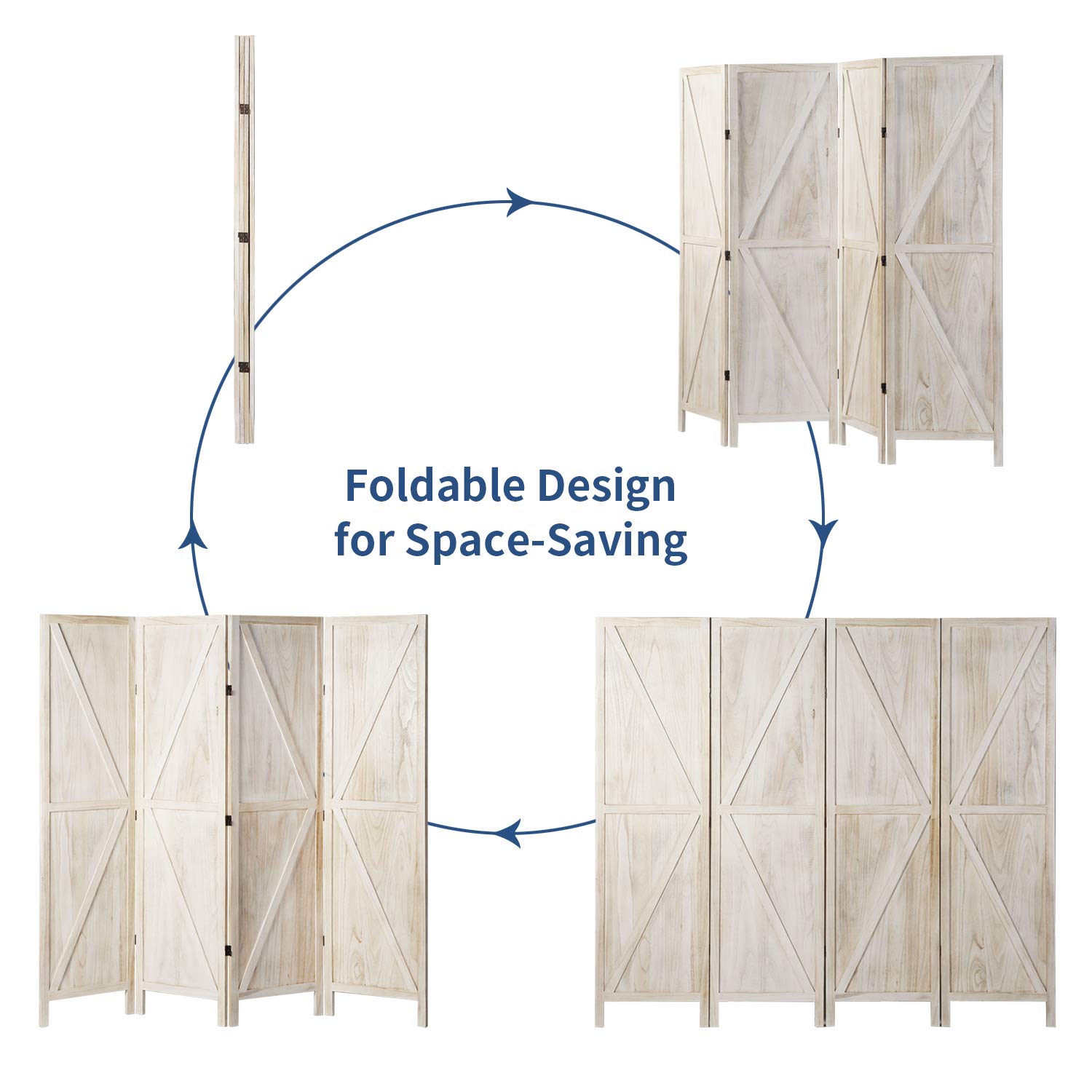 oneinmil 4 Panel Wood Room Divider, 5.8 Ft Tall Folding Privacy Screens Room Divider