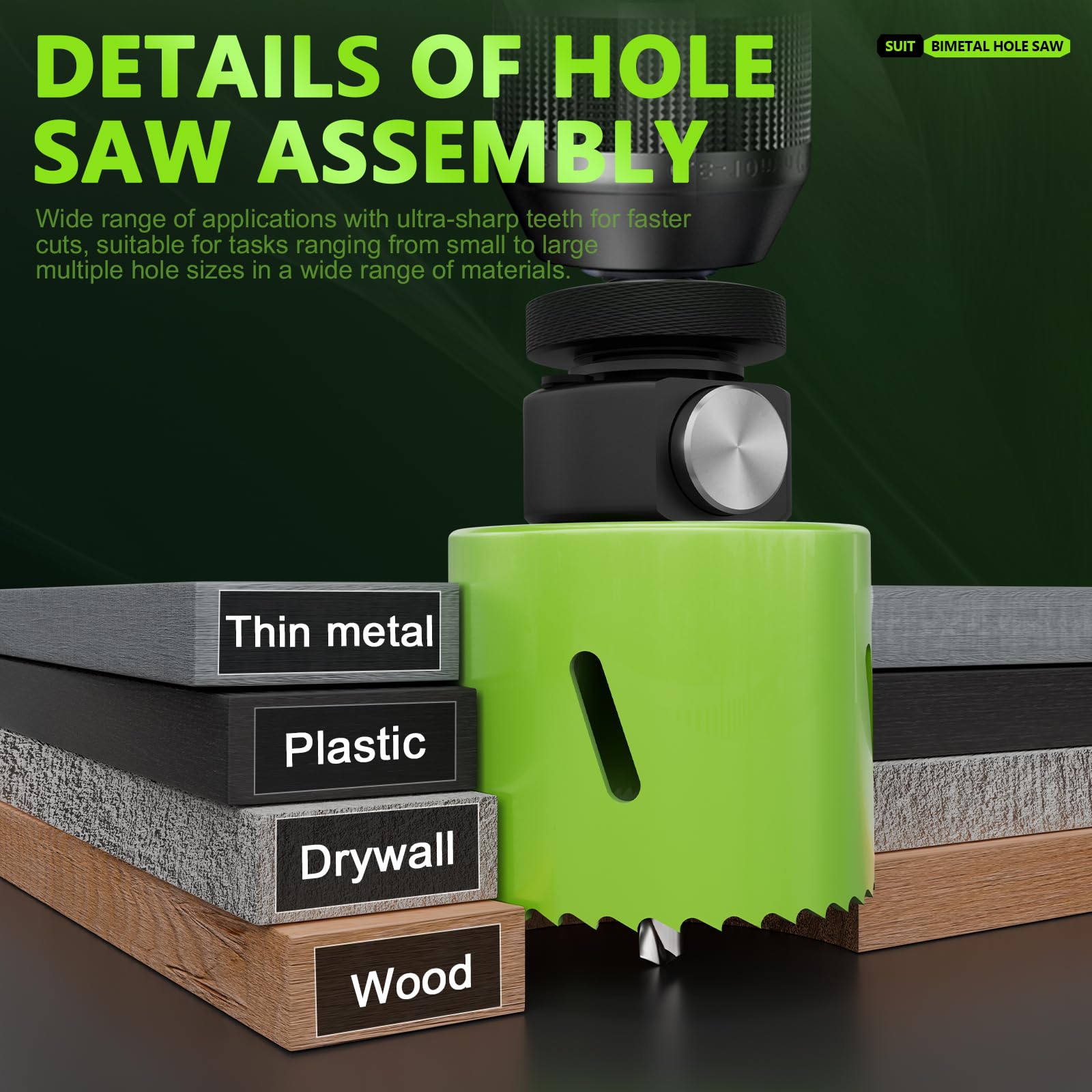 Kit di 19 seghe a tazza bimetalliche con rimozione rapida del nucleo in dimensioni da 19 mm a 64 mm, per taglio professionale di legno, ferro sottile, PVC e plastica