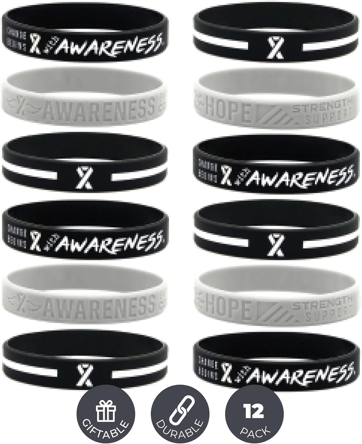 Inkstone White Awareness Ribbon Bracelets Silicone Rubber