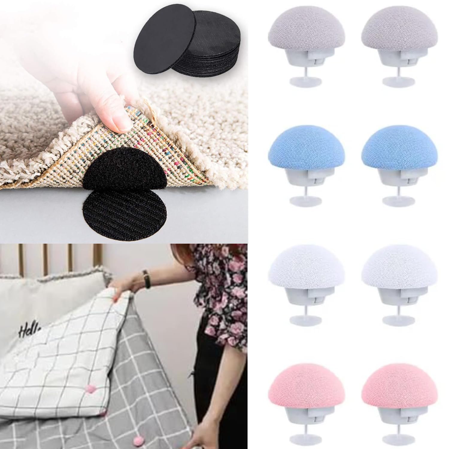 Prostuff.in® Comforter Fixing Bed Sheet 8 Pcs Mushroom Quilt Clip with 10 Pcs Sticky Bed Sheet Lock Clips for Bedding Sheets, Mattress, Sofa, Couch, Carpet Sticky Hook Strap Multicolour-image-2