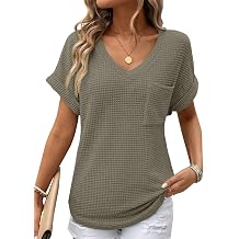 Dokotoo Womens Waffle Knit Tops 2026 Summer Shirts Womens Blouses Basic Tee