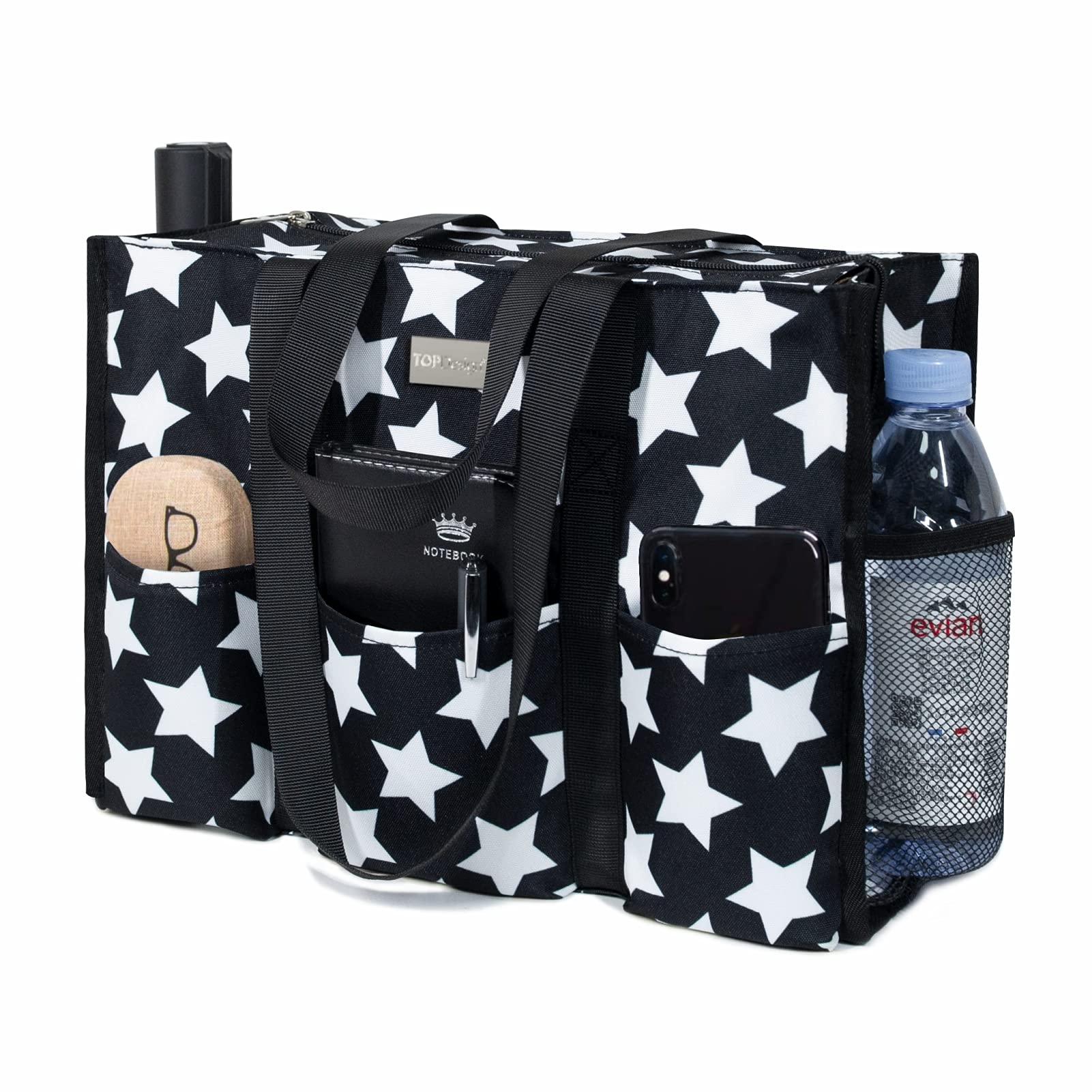 TOPDesign Utility Water Resistant Tote Bag with 13 Pockets, Zipper Closure