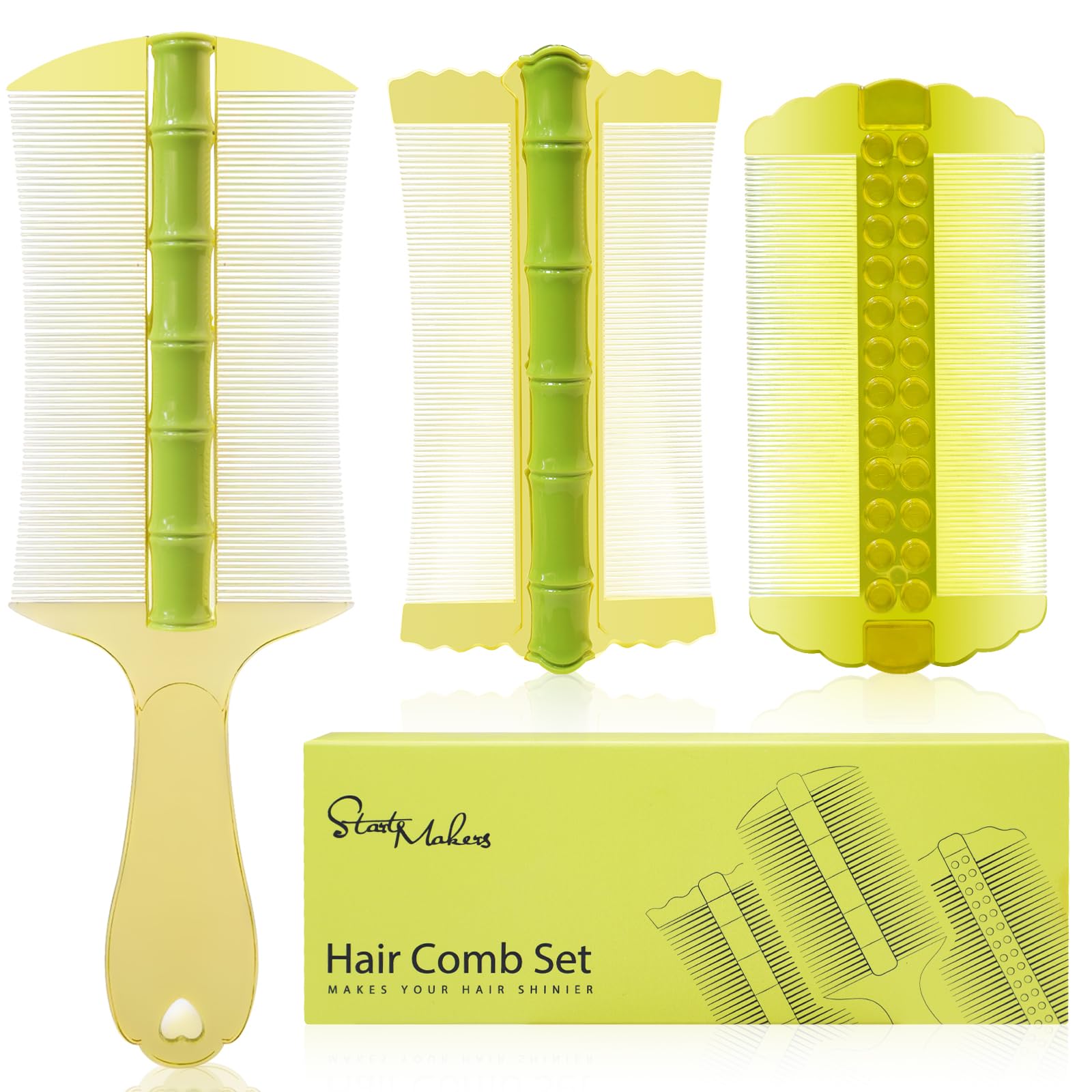 START MAKERS 3PCS Dandruff Comb Set - Extra Fine Tooth Combs for Women, Men, Kids - Removes Lice and Conditions Hair Care Grooming