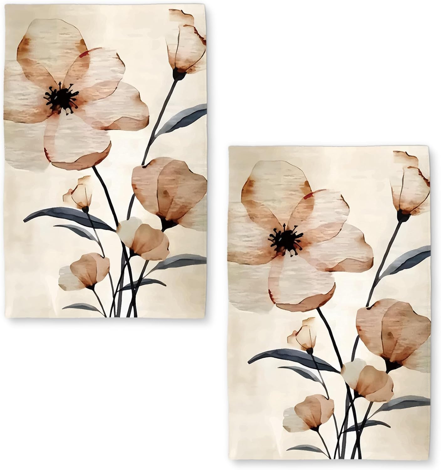 Floral Dish Towels Set of 2, Quick Dry Absorbent Microfiber 18x26 in
