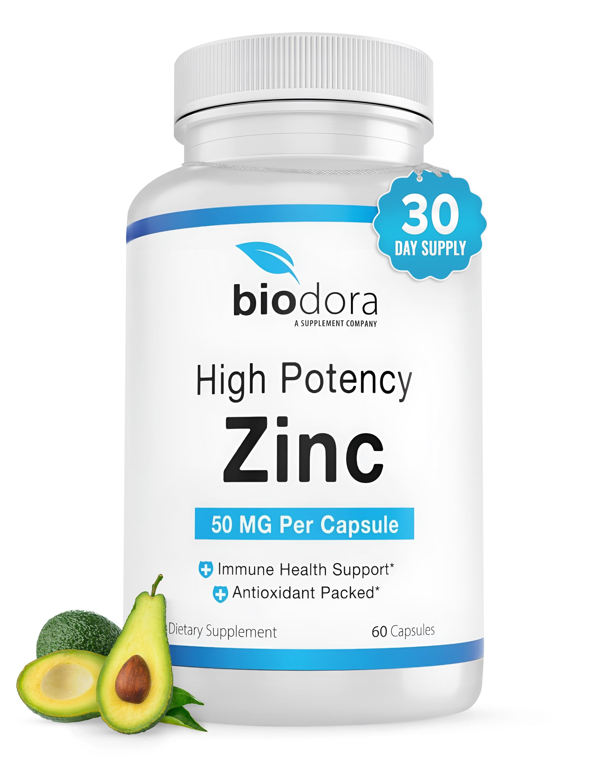 Zinc High Potency, No GMO, Vitamins for Good Skin, Immune Support Supplement & Antioxidant, Vegan, 50mg Per Servings, 60 Capsules, Unflavoured