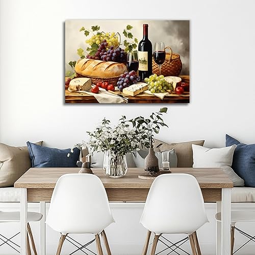 Miniatura 2 de Arte de pared enmarcado para cocina, comedor, lienzo, impresión de maridaje de vinos, arte de comida, obras de arte para decoración del hogar y