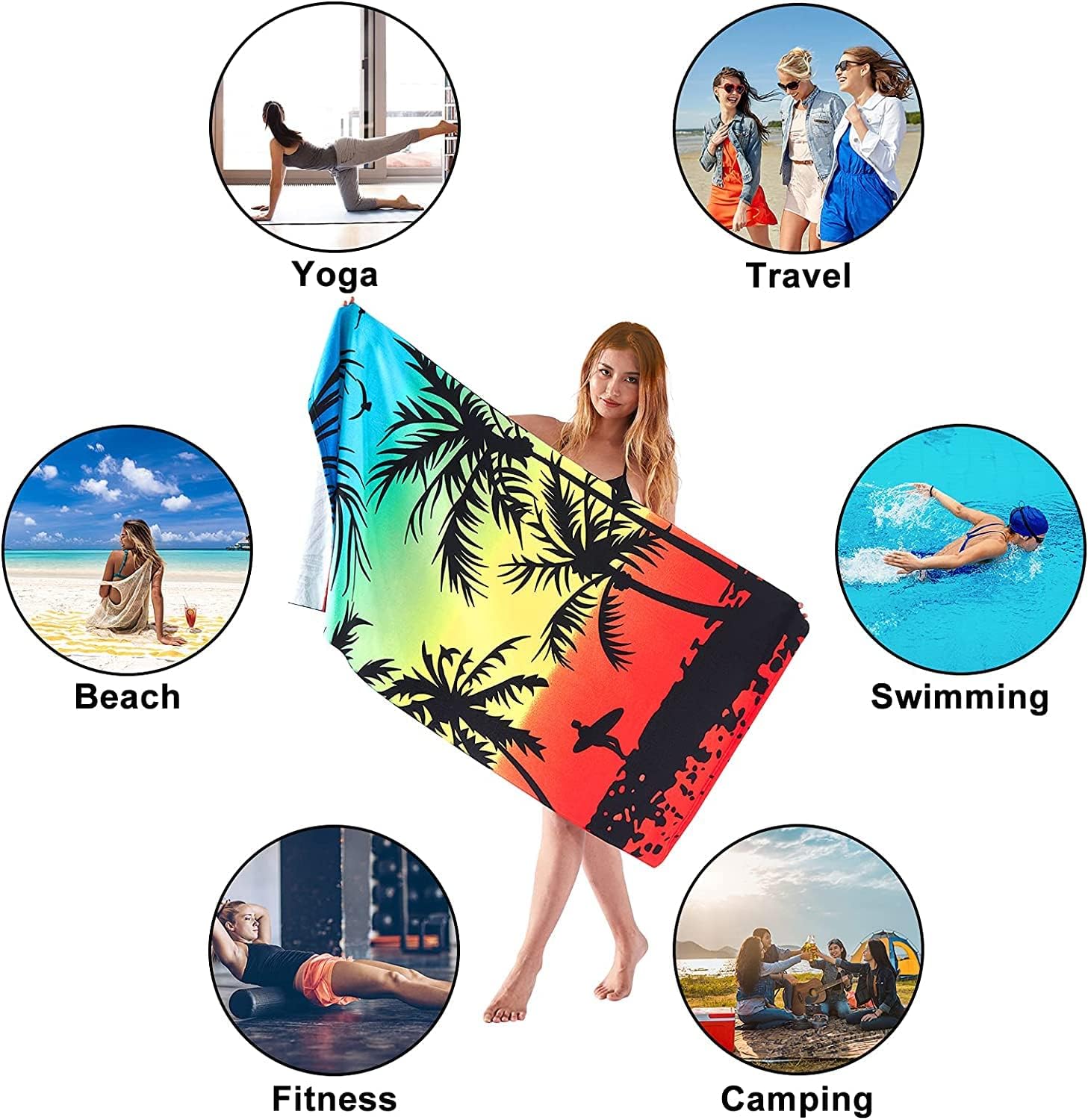 Touchat Beach Towel Oversized,Super Absorbent Sand Free Thick Microfiber Beach Towel (Coconut and Orange, 30”x60“)