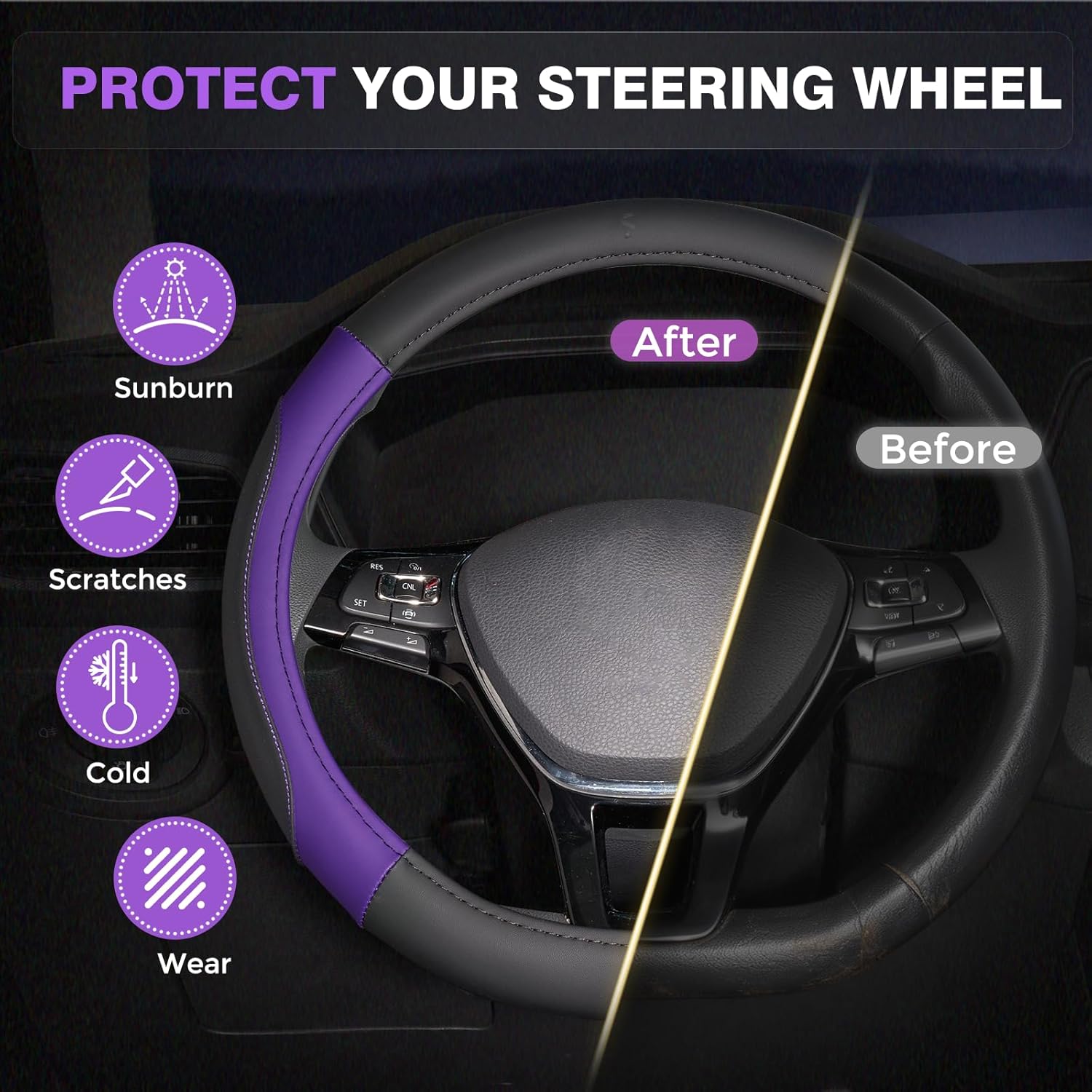 FLORICH Car Steering Wheel Cover, Microfiber Leather Steering Wheel Covers with Anti-Slip Lining, Breathable Elastic Car Steering Wheel Protector, Universal Standard Size 14-15 inch - Image 4