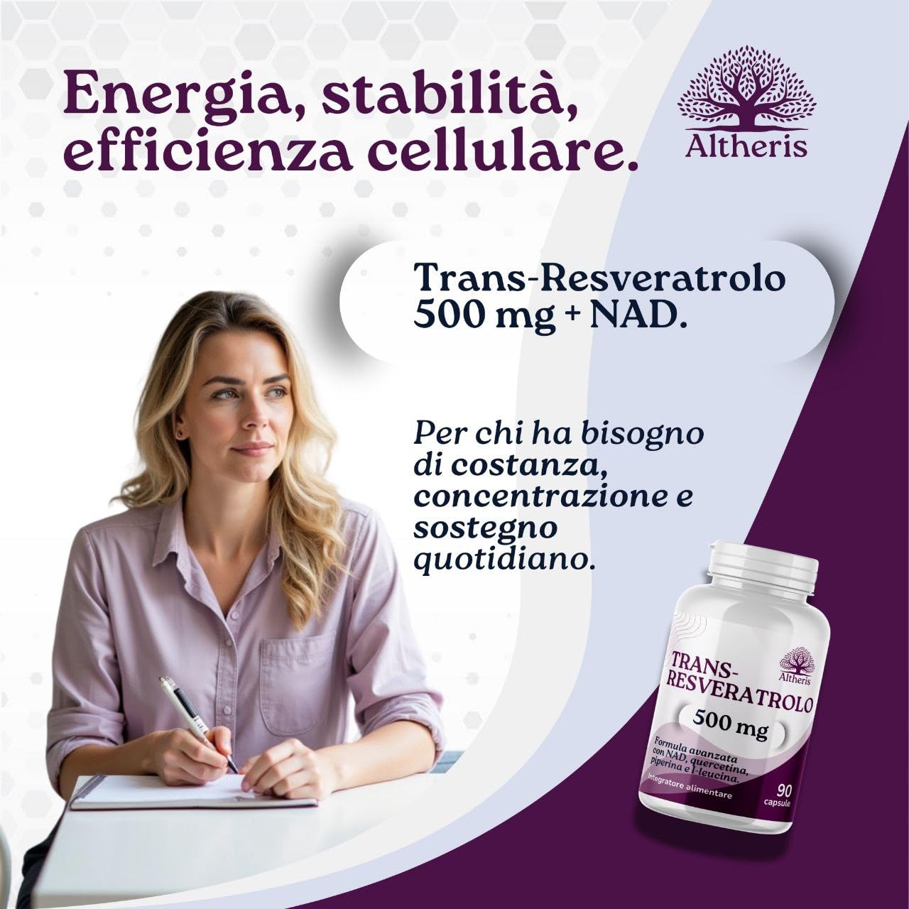 Trans Resveratrolo 500mg Puro NAD 90Cps con Quercetina L-Leucina e Piperina - Trans Resveratrolo Sirtuine, Polifenoli, Antietà, Antiossidante Naturale