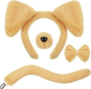 SATINIOR Puppy Dog Costume Set Ears Headband Nose Bow Tie Tail Animal Cosplay for