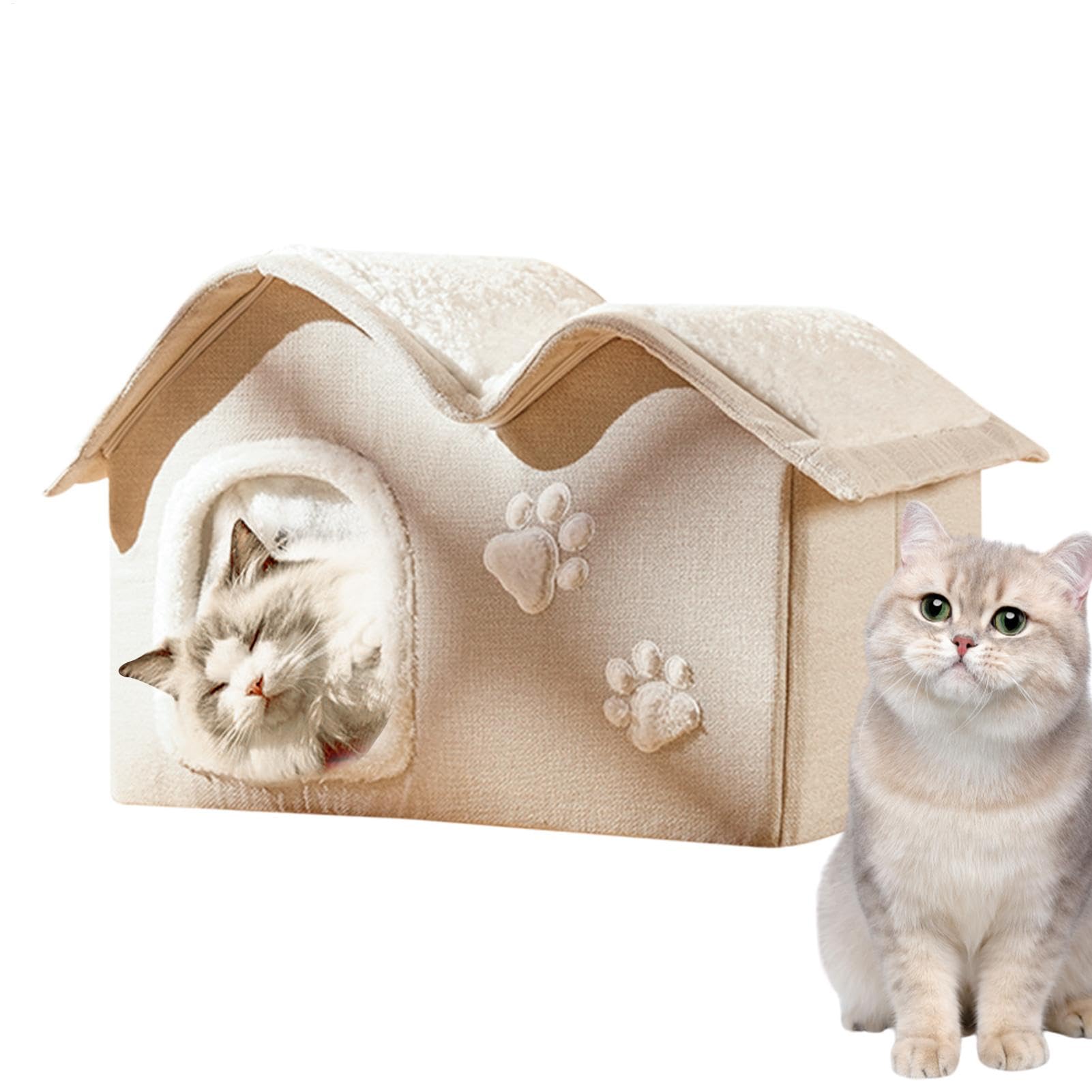 Geïsoleerde Waterdichte Kattenhuizen Voor Buitenkatten - Warm En Weerbestendig Individuele Kussens 35 X 33 X 30 Cm Kattenhuis Voor Buiten