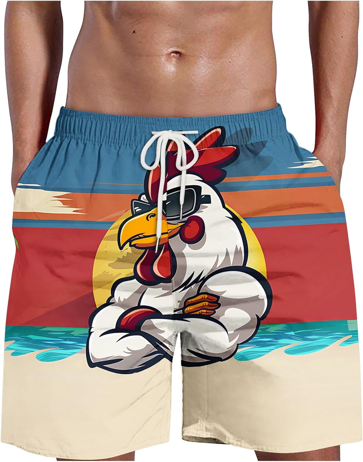 Funny Chicken Mens Swim Trunks Fashion Rooster Swimming Trunk for Men - Beach Pants, Mens Swim Shorts