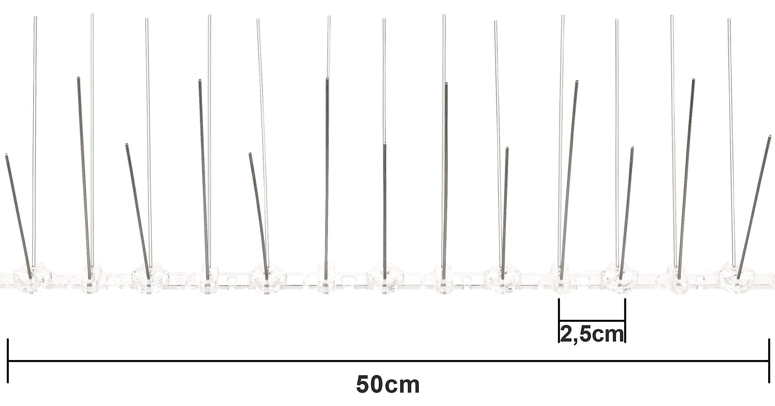 Taubenabwehr Spikes 4-reihig Edelstahl 15 Meter (30 x 50 cm) | Mit Kunststoffleiste, Rostfrei, Flexibel, Montagefreundlich, Für Balkon, Fensterbank, Dach, Zaun