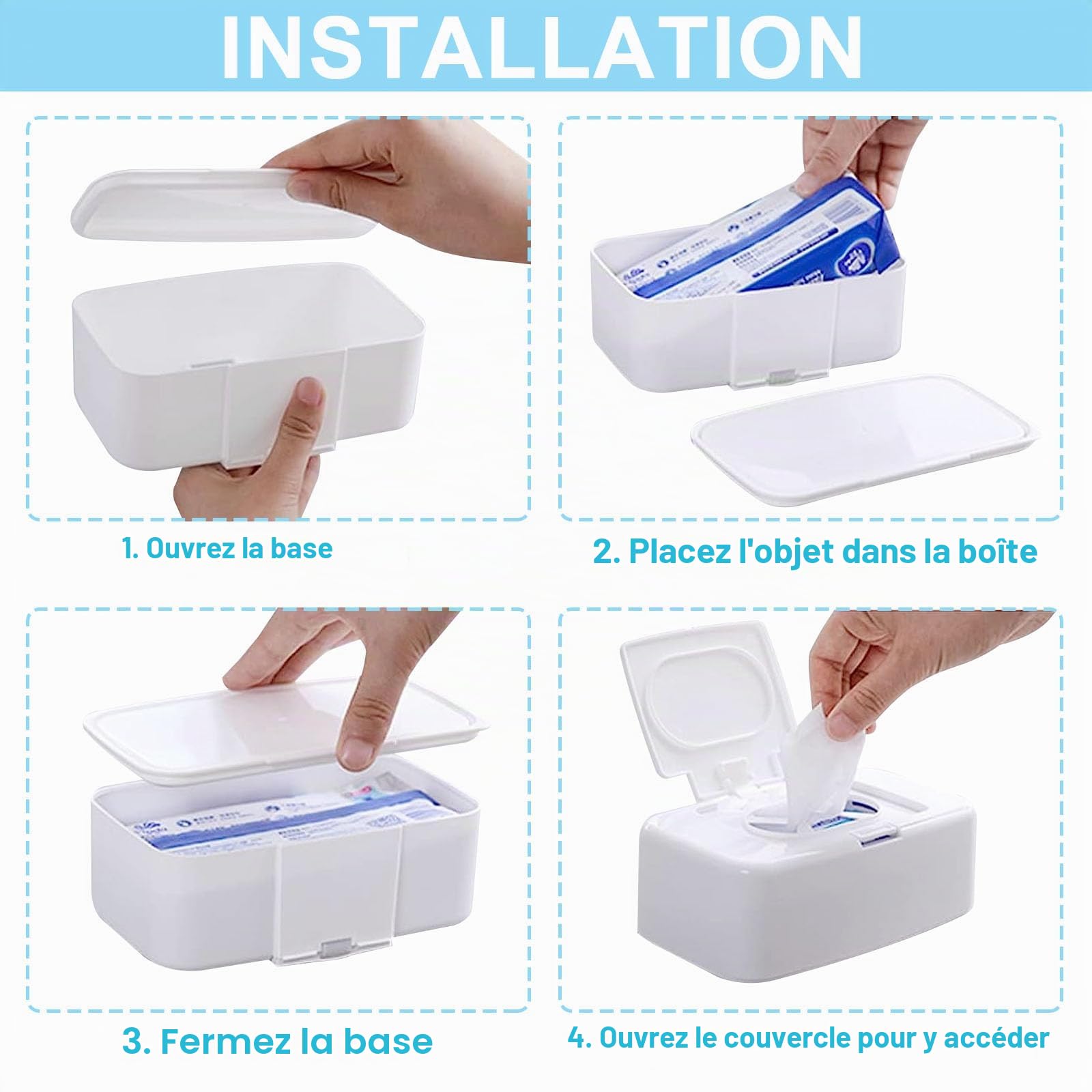Funmo 2 Pièces Boîte à lingettes humides,Boite lingette bebe,Boite Lingette avec Couvercle,Distributeur Support de Rangement de Lingettes Humides pour Maison Bureau (Blanc)