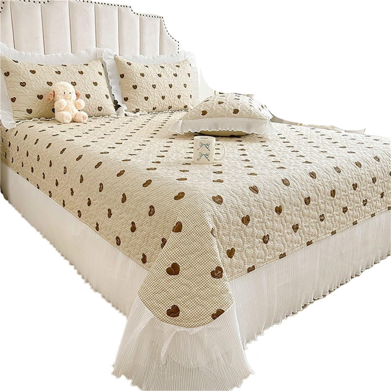 DAJGRHE Bedspread Cotton Lace Bed Cover Linen Quilted Bedsheet(Color2,240x245cm 1pc)
