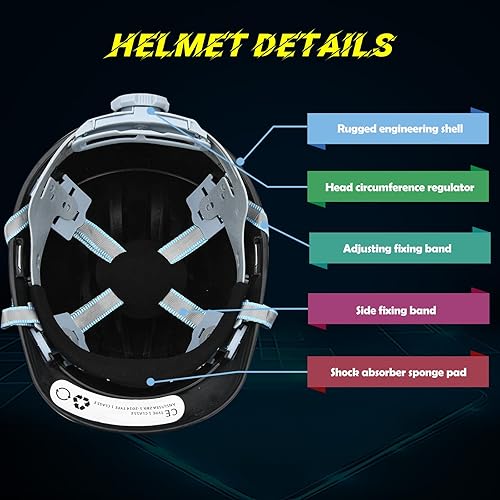 Miniatura 4 de Casco de seguridad estilo casquillo ventilado de 8 colores Casco de seguridad de difusión de presión de 4 puntos de suspensión de trinquete correa