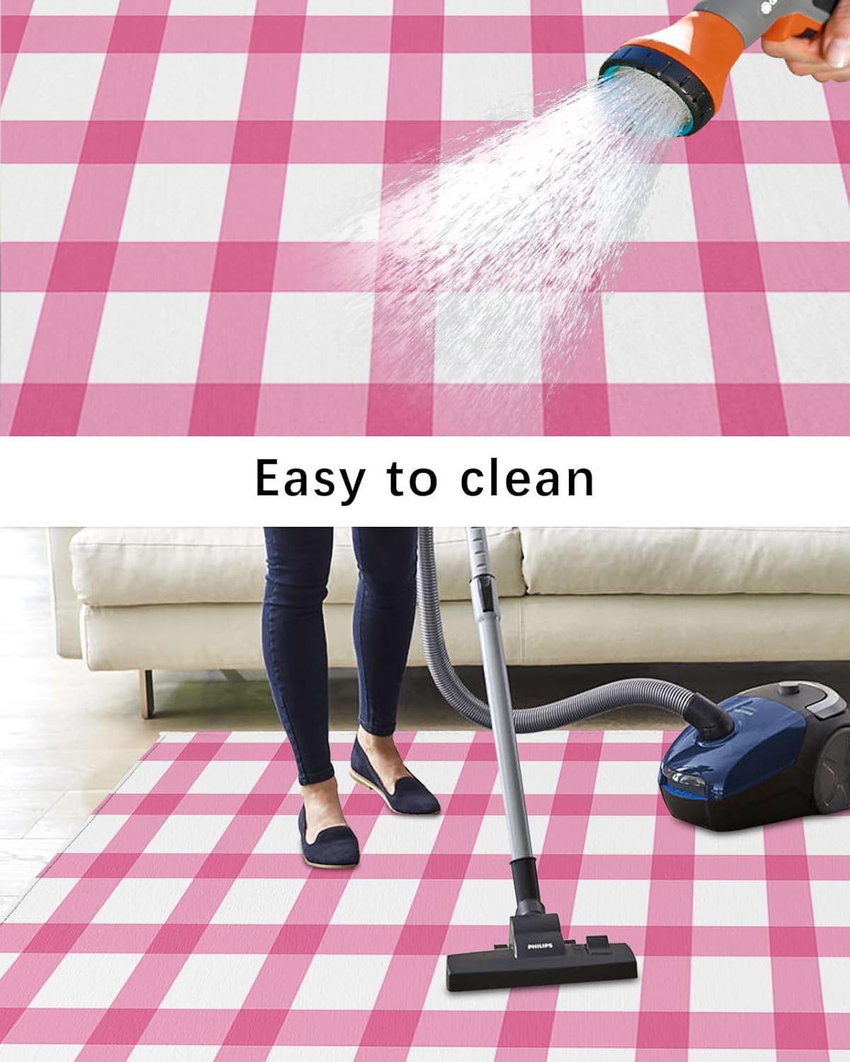 Valentine's Day Outdoor Rug 4x6 ft Pink Check Plaid Outdoor Large Area Rug Non Slip Buffalo Farmhouse Style Pattern Front Door Mat RV Camping Carpet Patio Outdoor Rugs for Backyard Indoor Decor