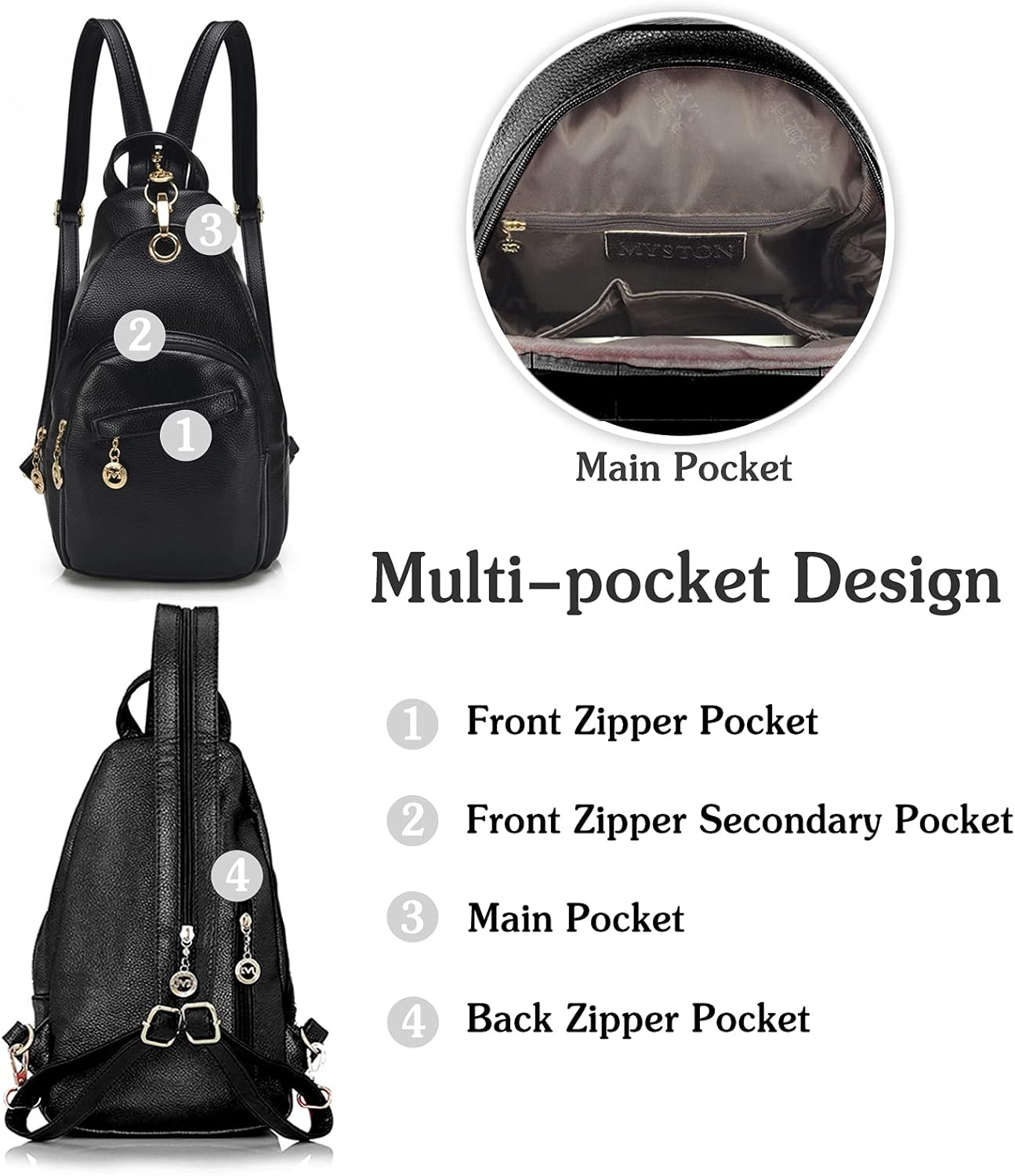 PORRASSO Women Sling Bag Small Backpack Ladies Fashion Shoulder Crossbody Daypack