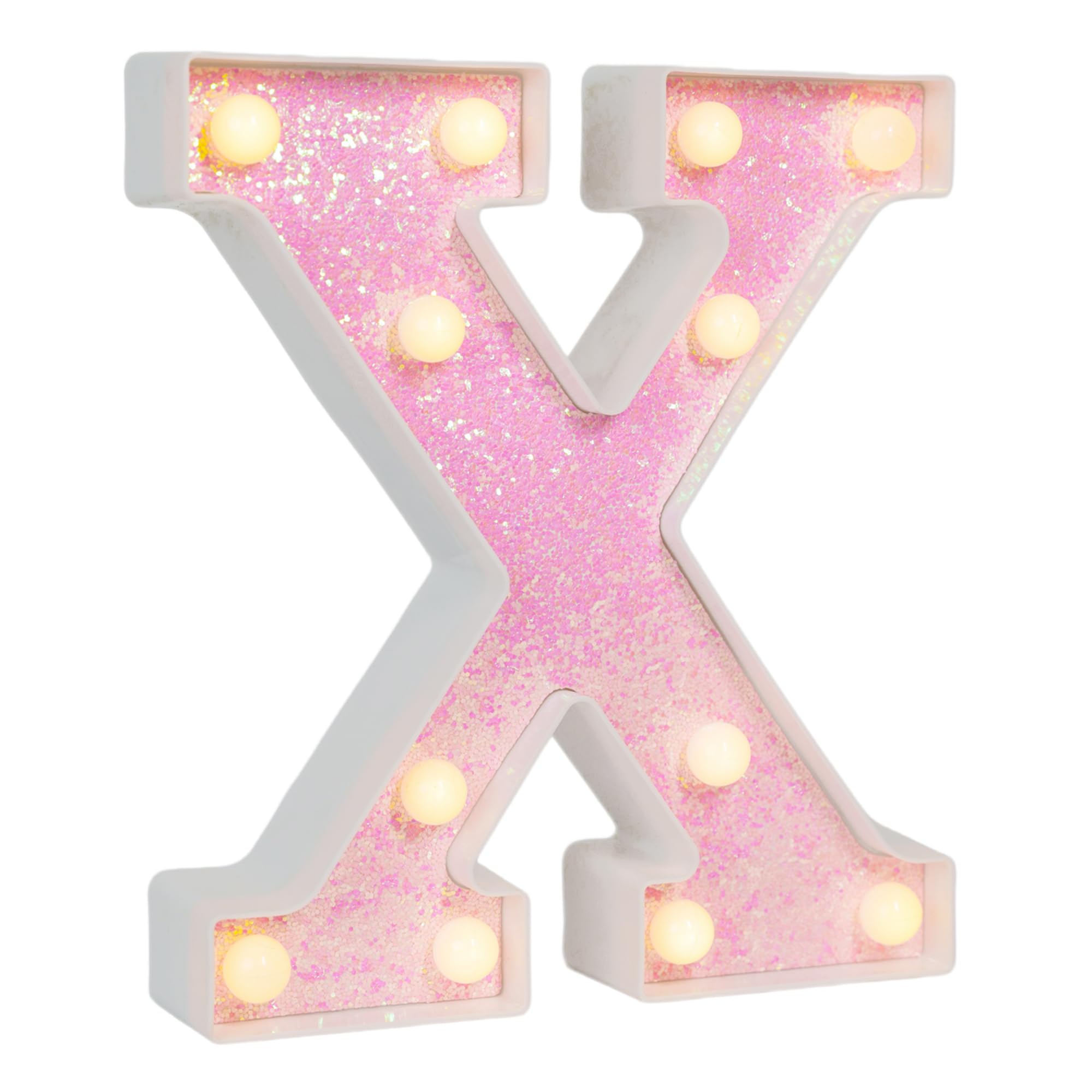 EUFONY Pink Glitter Marquee Light Up Letters, Battery Operated LED Letter Lights Signs for Pink Birthday Party Table Decorations, Wall Decor for Girls Bedroom, Initial Letter X with Warm White Lights