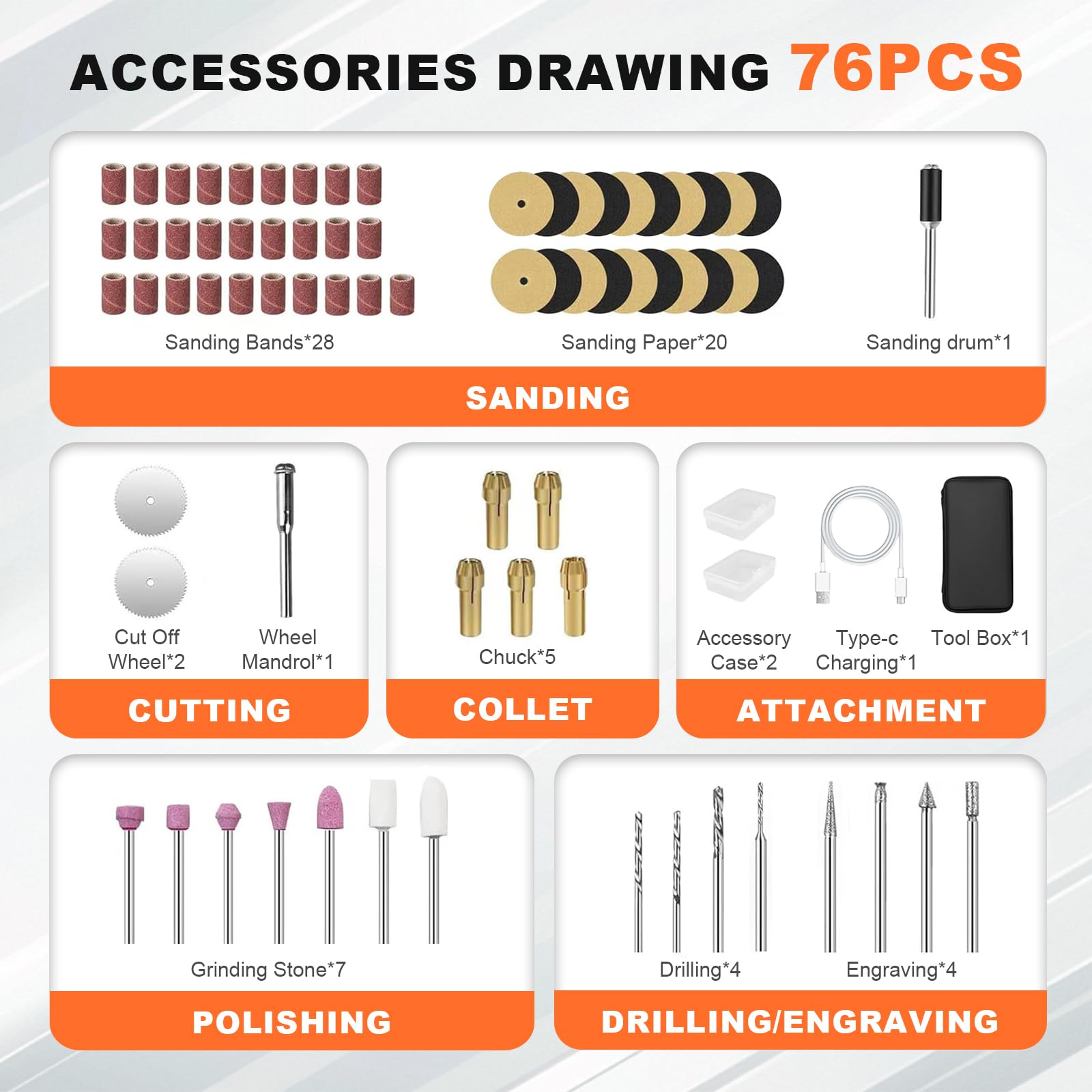 Kit di utensili rotanti senza fili con 63 accessori, 3,7 V, regolazione a 5 velocità, luce LED, display digitale, adatto per incisione, levigatura, levigatura, lucidatura, intaglio, incisione e