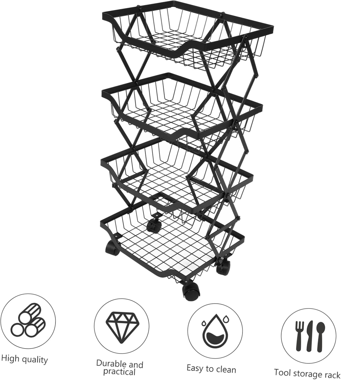 DOITOOL 1pc Four-Layer Foldable Kitchen Storage Rack for Fruits and Vegetables Multi-Functional Organizer for Kitchen and Living Room Space-Saving Design