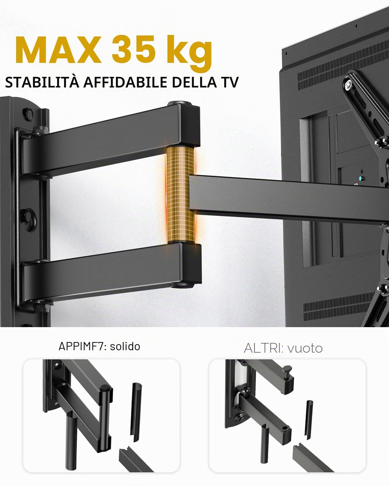 Alphamount Supporto TV Parete Braccio Girevole Estendibile 26-60 Pollici VESA 400x400 35 kg