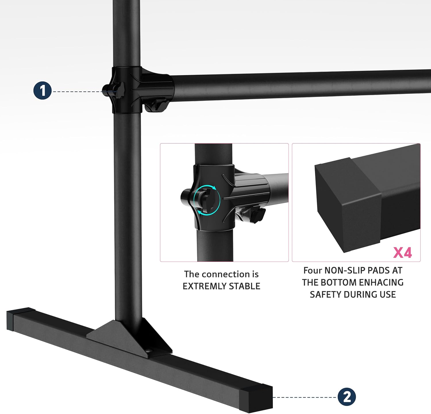 4FT Height Adjustable Ballet Barre, Freestanding Ballet Bar, Heavy Duty Dance Bar Support, Sturdy Construction, Anti-Slip for Kids Adult, Home and Gym use