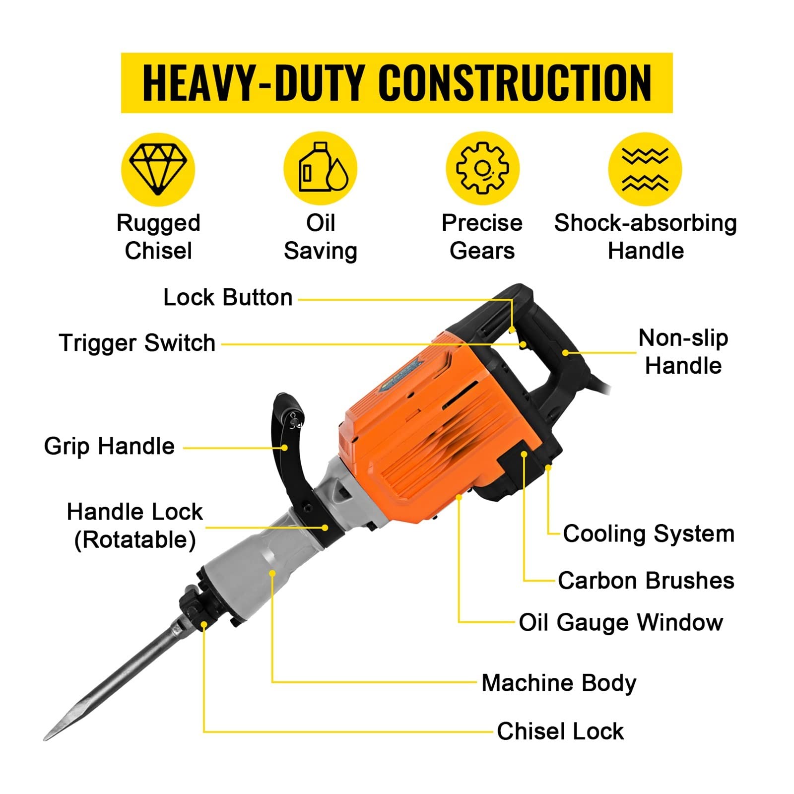 Martillo hidráulico de demolición – martillo giratorio multifuncional y triturador de concreto – Herramienta de martillo eléctrico – Alta potencia y eficiencia para la construcción del hogar