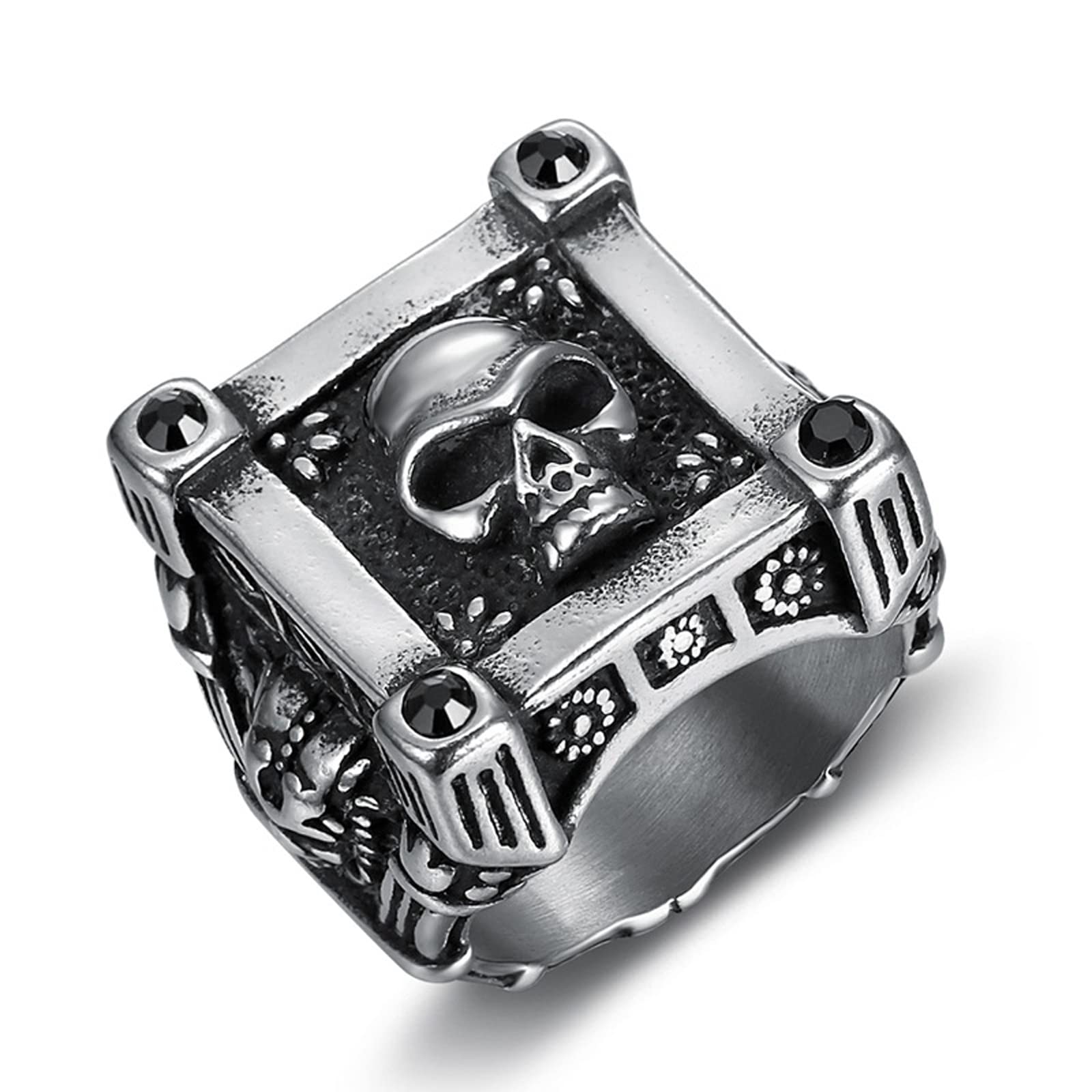 Hcma Men's Black Gothic Skull Zircon Crystal Titanium Steel Rings Viking Punk Hip Hop Rock For Man Boyfriend Biker Jewelry Creativity Gift