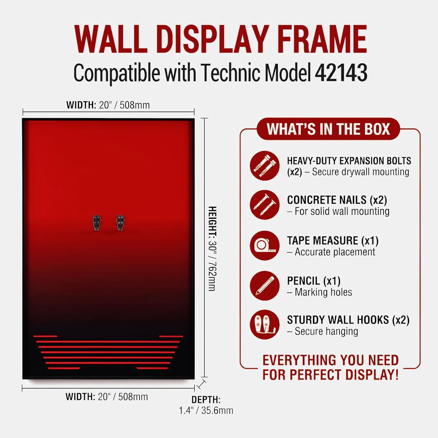 Wall Display Frame Compatible with LEGO 42143 Ferrari Daytona SP3 – Vertical Mount | Gallery-Grade Aluminum Frame, 20×30in Car Wall Art, Easy Installation (Red Technic Supercar)