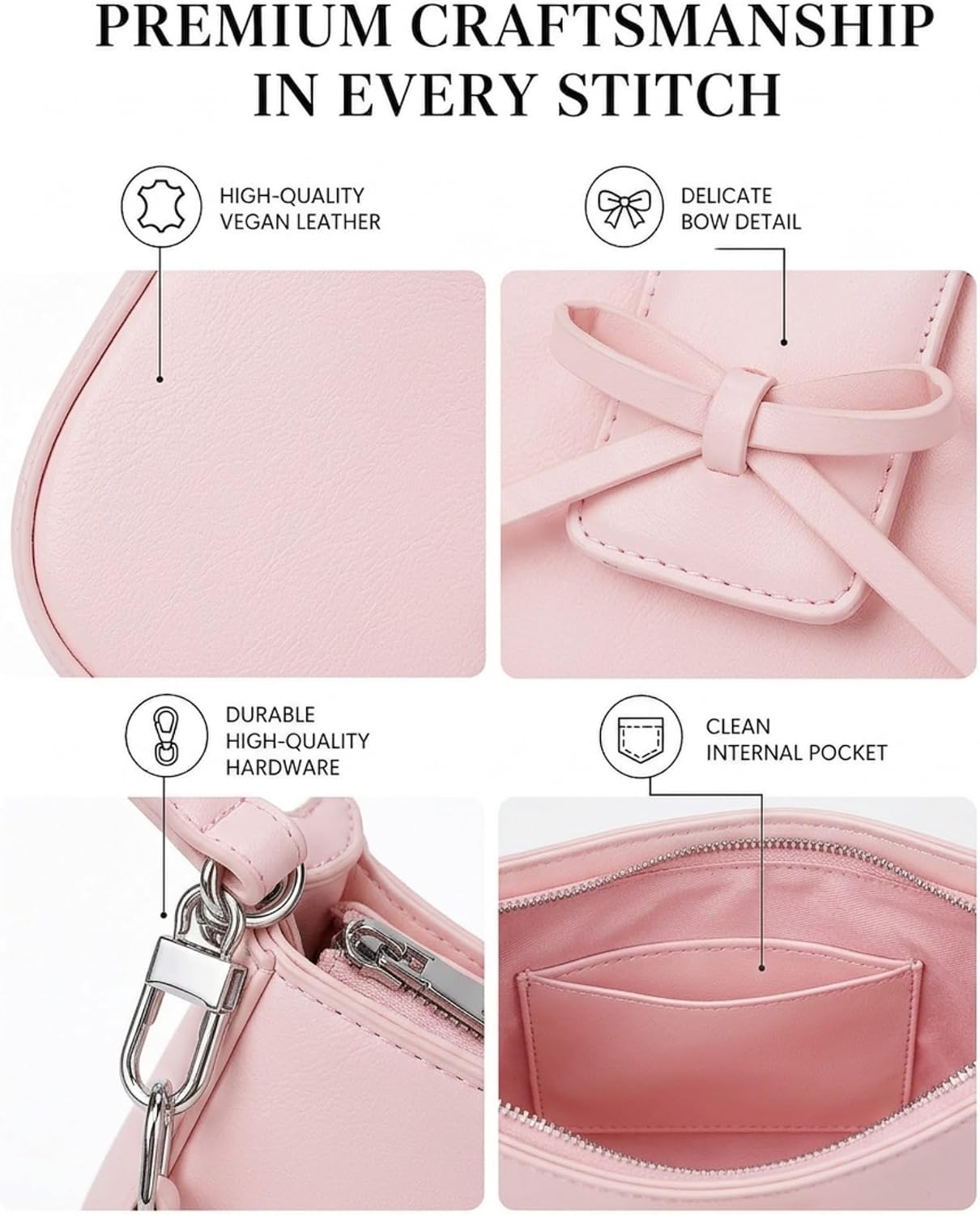 Shoulder Bag for Women Y2K Bow Purse Hobo Handbag with Comfortable Strap, Vegan Leather Clutch Bag for Date Night Party Daily