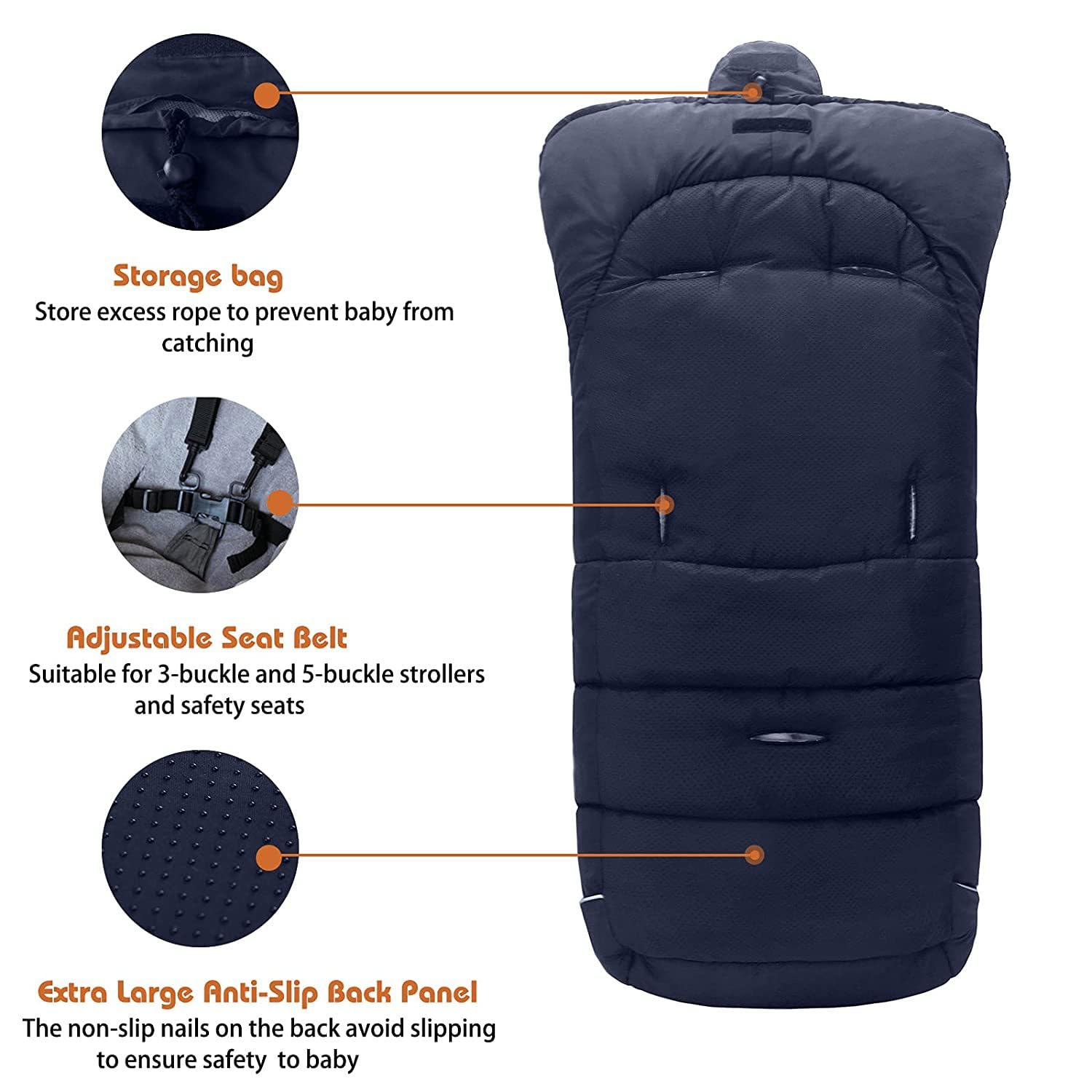 Saco de dormir para cochecito de bebé con diseño de panel trasero antideslizante extragrande para otoño e invierno, grueso y cálido para recién nacidos, edredón antipatadas para otoño e