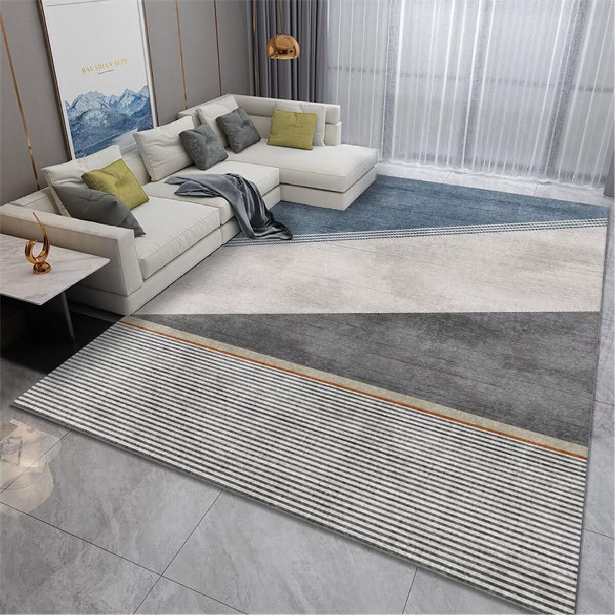 Tapis chambre bébé et salon géométrique gris-bleu anti-salissure