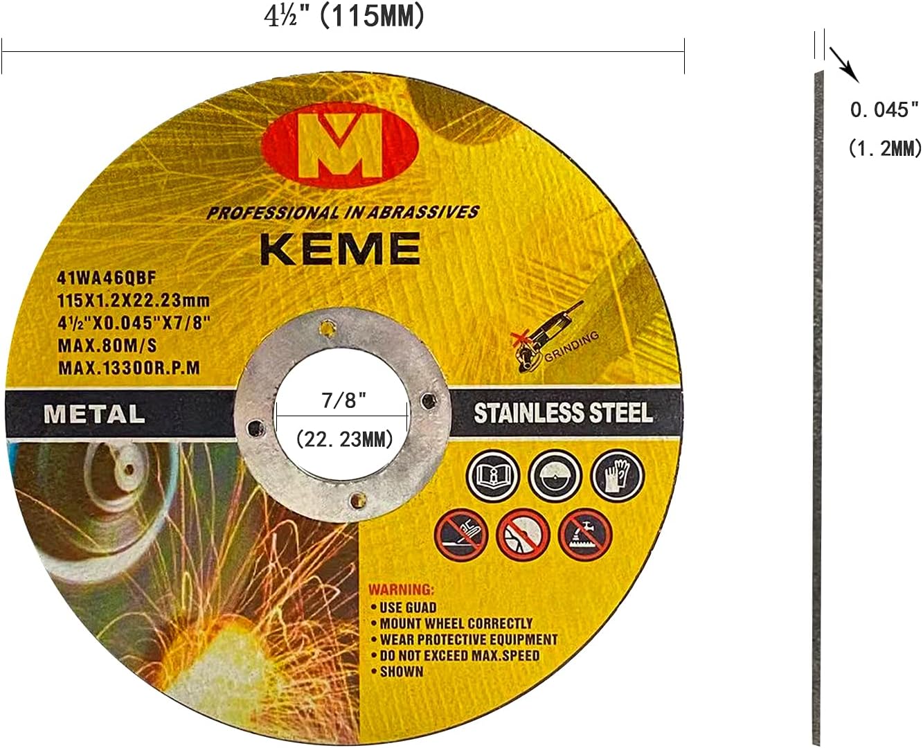 keme abrasives 25-Pack 4.5 inx.0.045 inx78 in Cutting Wheel, General Purpose Metal Cutting, Cutting Disc Ultra Thin Metal & Stainless Steel : Industrial & Scientific