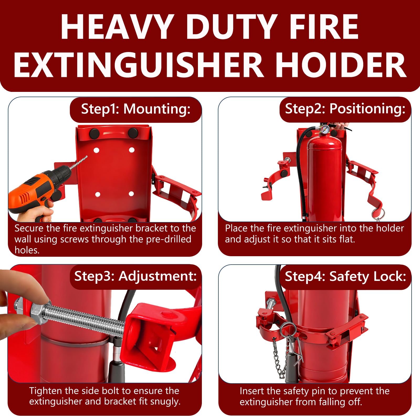 Soporte para extintor de incendios, resistente para extintor de incendios de acero St12, se adapta a extintores de CO2 de 10 libras seco/5 libras para escuela, garaje, camión, barco (rojo, 10 libras)
