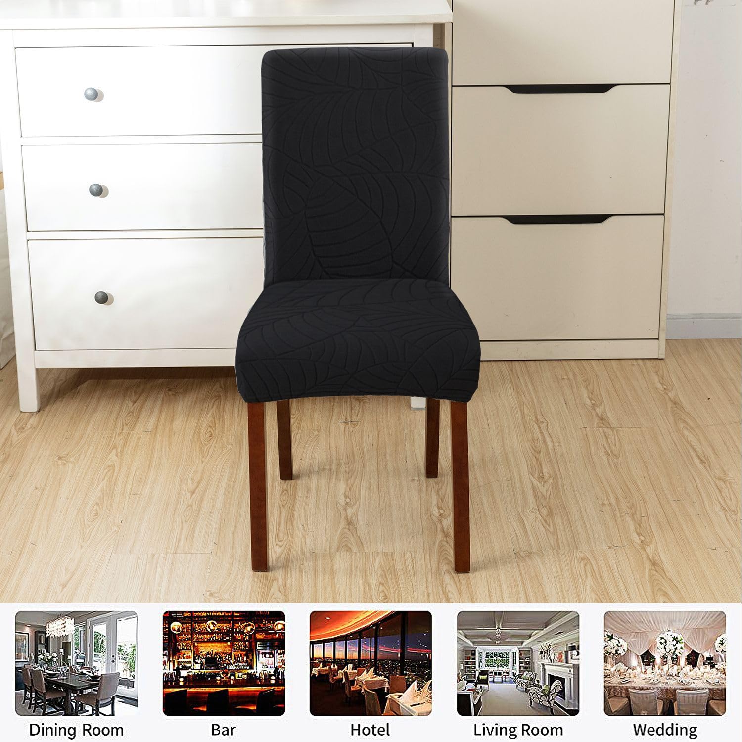 Lot de 6 housses de chaise de salle à manger extensibles, amovibles et lavables pour chaises Parson, cuisine et bureau pour décoration moderne Noir