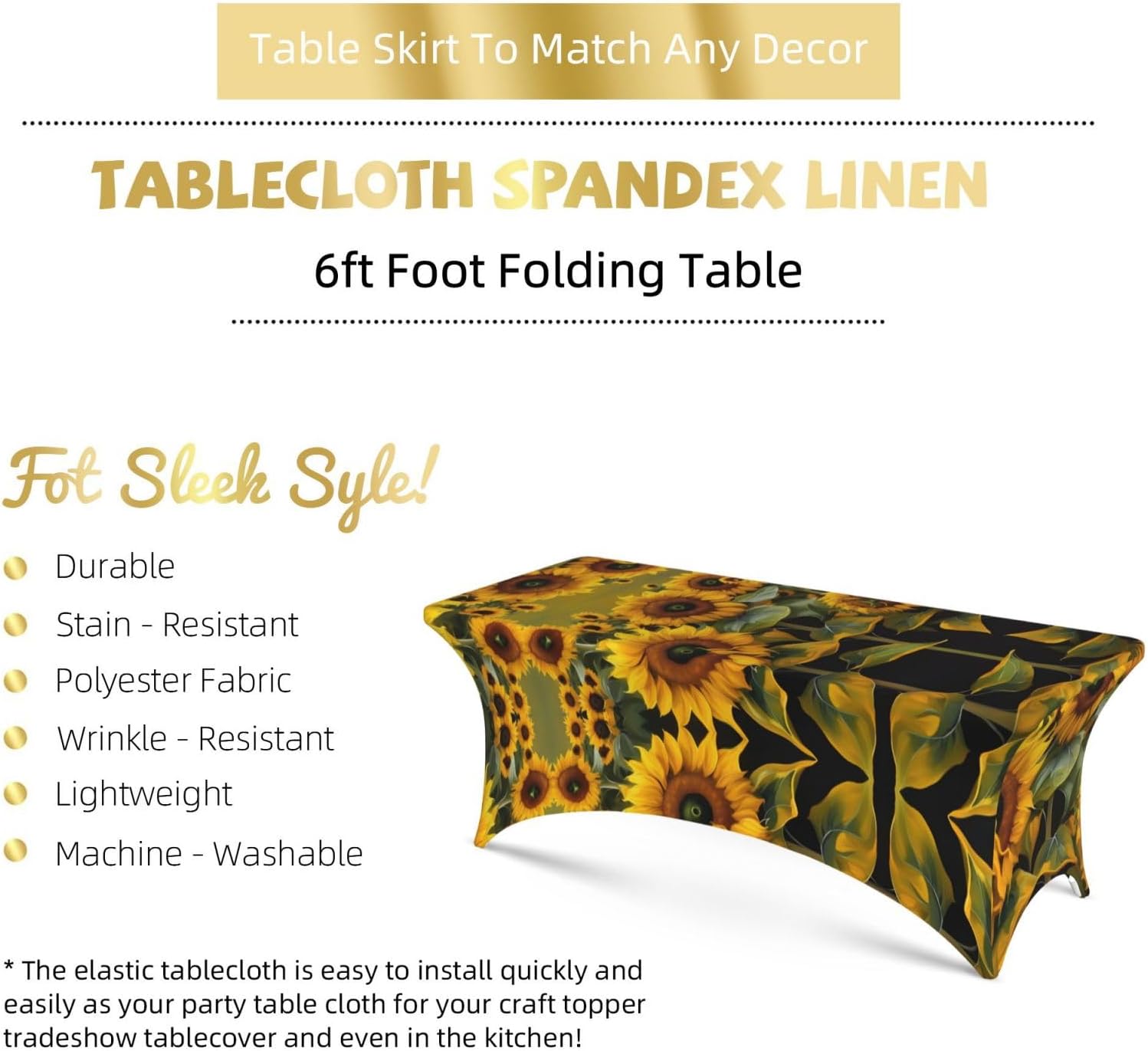 Sunflowers Print Table Cover Rectangular Tablecloth for 6-Foot Tables for Wedding Banquets Outdoor