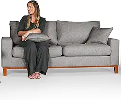 Sofá Living 3 lugares em Linho Essencial Estofados (Cinza, 3 Lugares)