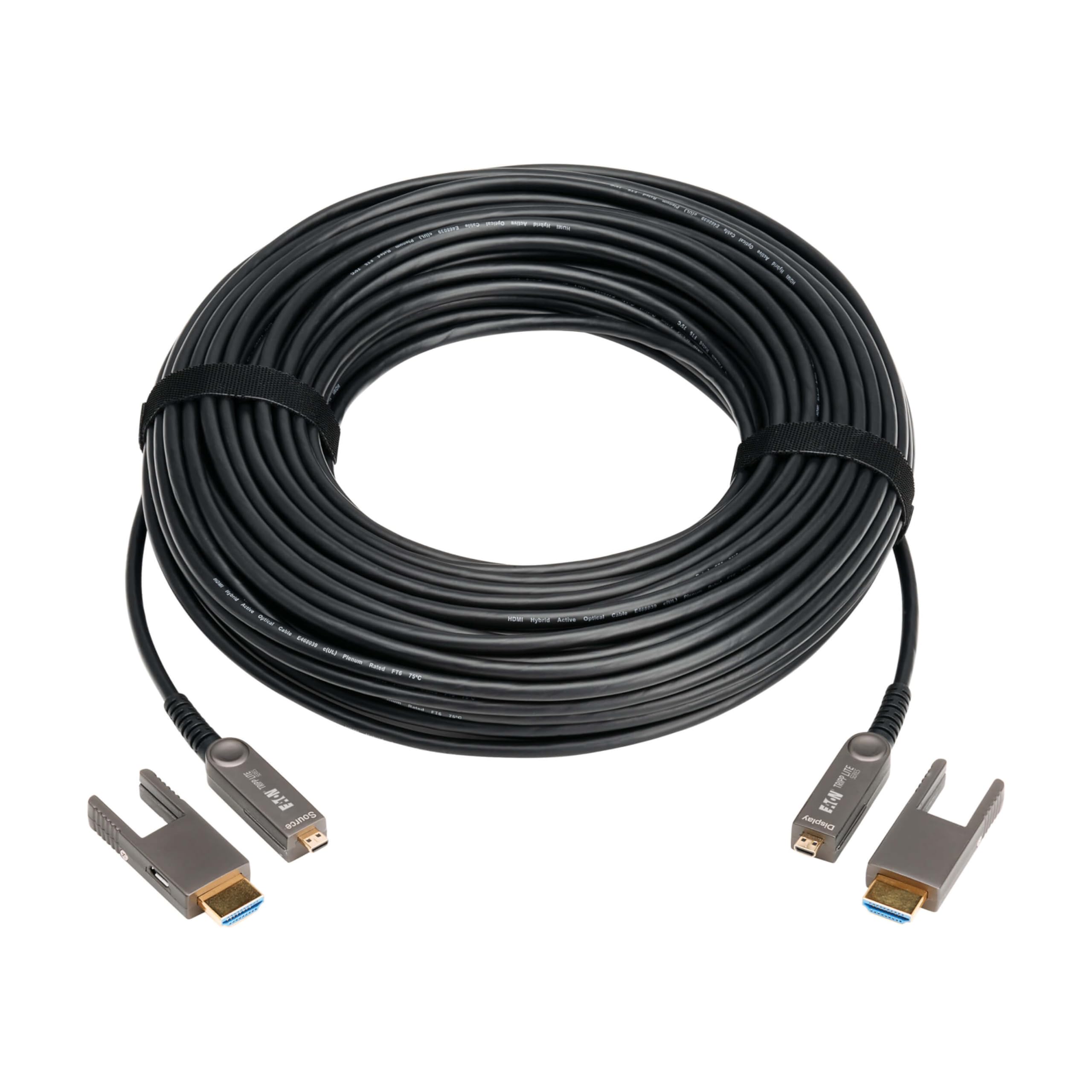 Tripp Lite Cable óptico activo de fibra HDMI de larga distancia (AOC), 98 pies, conectores desmontables para Micro-HDMI, UHD 8K @60Hz, HDR, HDCP 2.3, negro, 3 años de garantía (P568FMM-30M-8K6)
