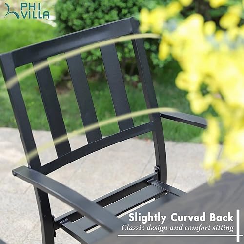 Miniatura 5 de PHI VILLA Outdoor Metal Chairs Set of 2, Black Stackable Wrought Iron Outside Dining Chairs, All Weather Heavy-Duty Seating Furniture for Patio,
