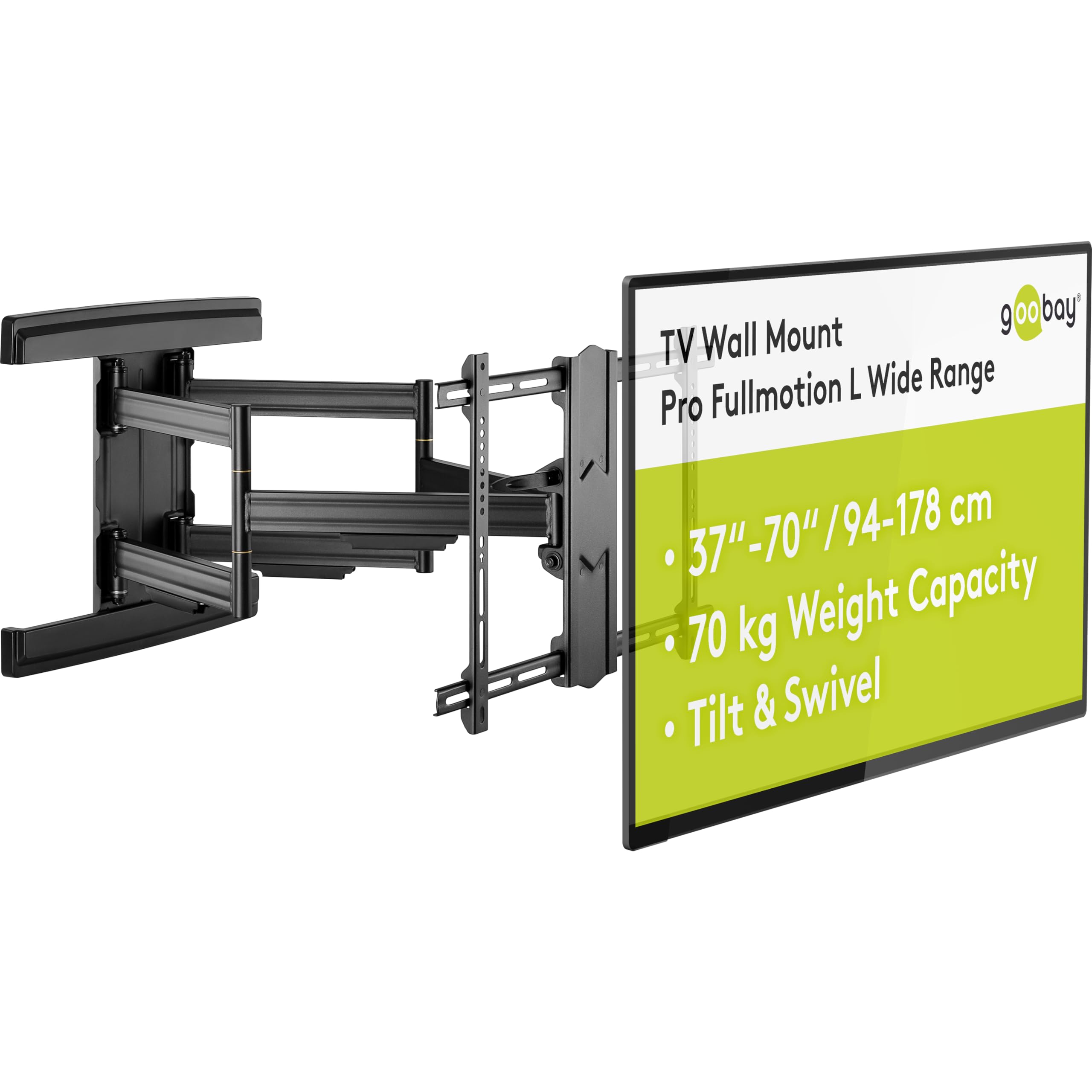 goobay 49935 Soporte de Pared para TV Pro FULLMOTION (L) Amplio Rango 37 a 70 Pulgadas (94-178 cm), Totalmente móvil, Giratorio/inclinable, 70 kg, estándar Vesa, Negro