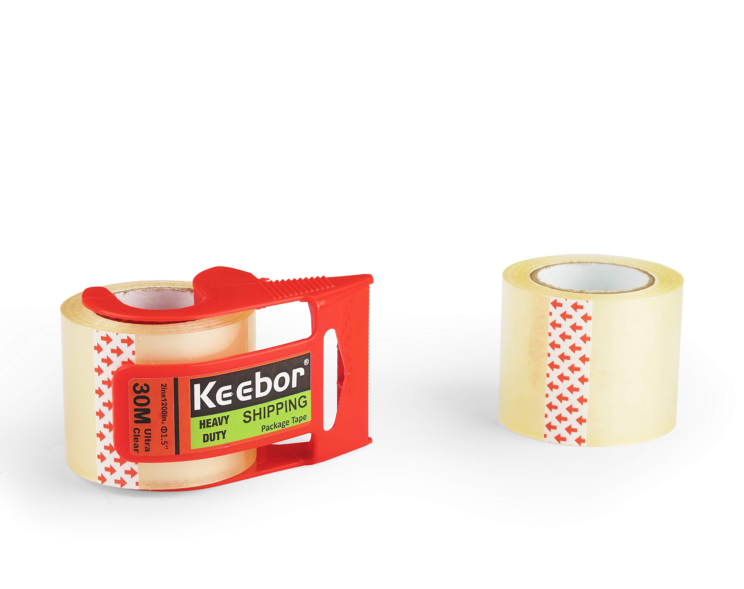 Keebor Podstawowa taśma do pakowania o dużej wytrzymałości, 12 rolek z dozownikiem, przezroczysta, 5 x 3,048 cm, rdzeń 3,8 cm