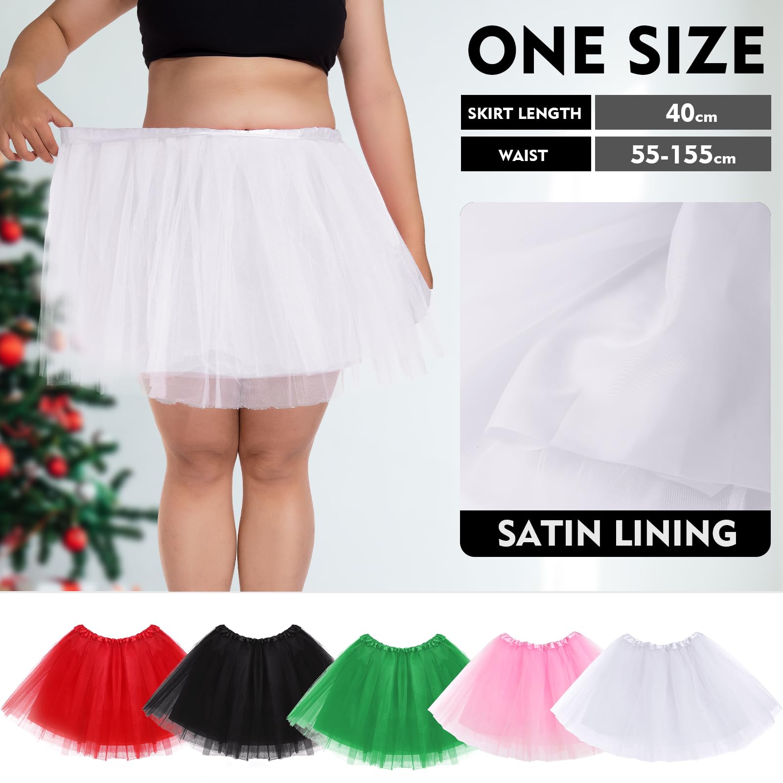 PLIKSUVER Women's Tutu Skirts 4 Layered Tulle Tutu Skirt for Adult Teen Ballet Dance Parties Fancy Dress Halloween Costume (White) - Image 4