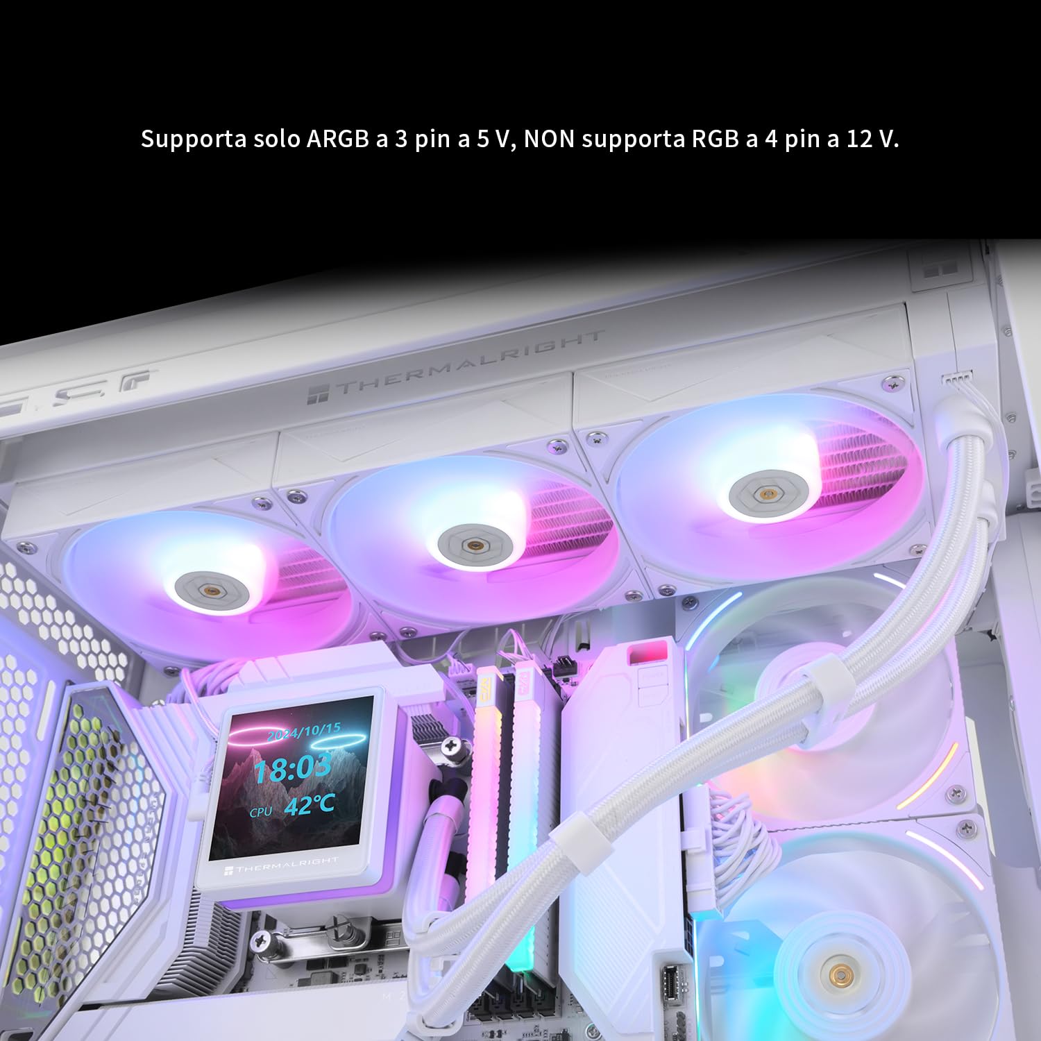 TR Grand Vision 360 ARGB CPU AIO Cooler, sistema di raffreddamento ad acqua PC 360, display LCD IPS 480x480 3,4 pollici, per AM4/AM5 e Intel LGA1700/1851, pompa alta